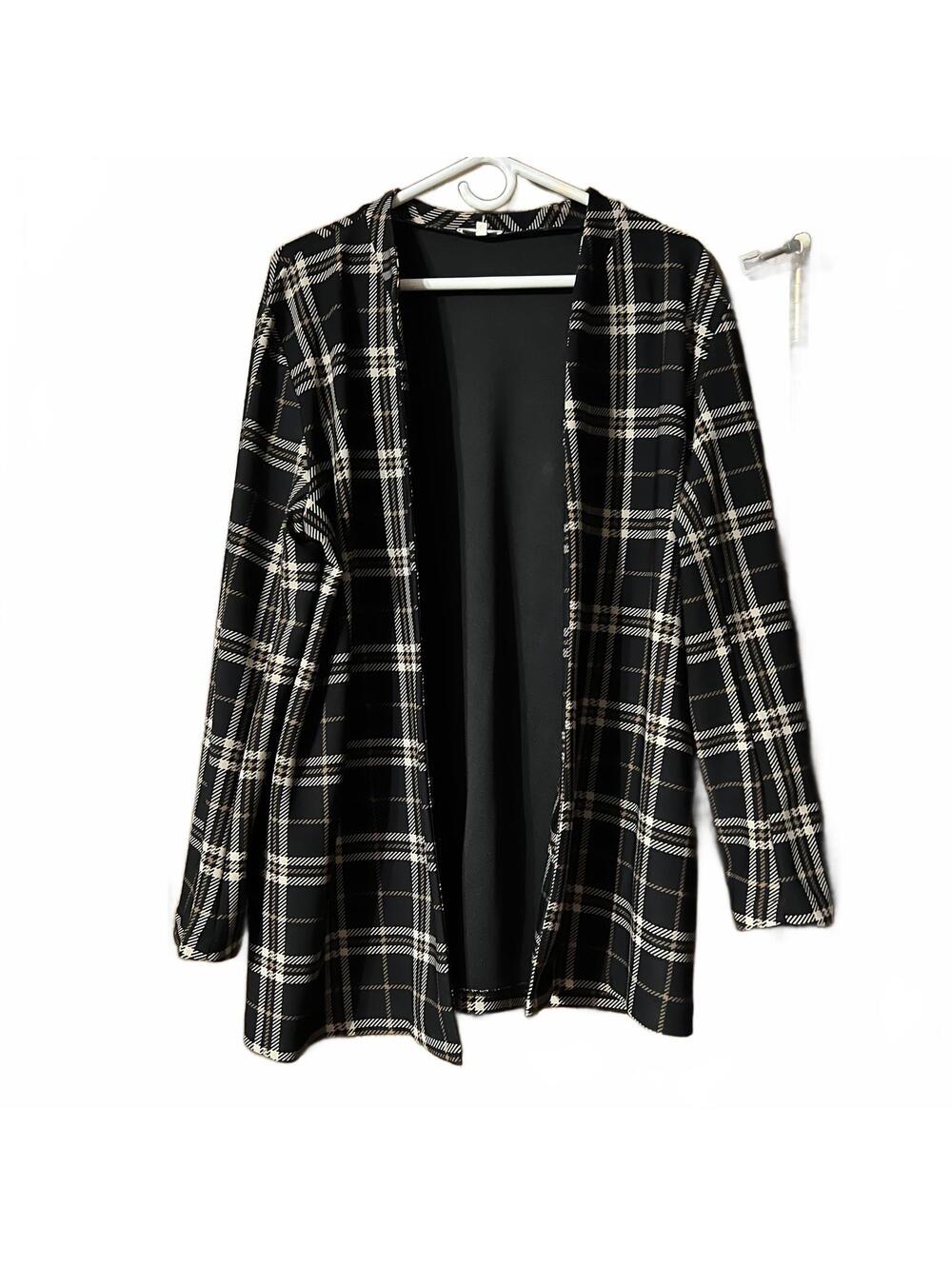 Polished & Poised Black and Beige Plaid Open Cardigan XL